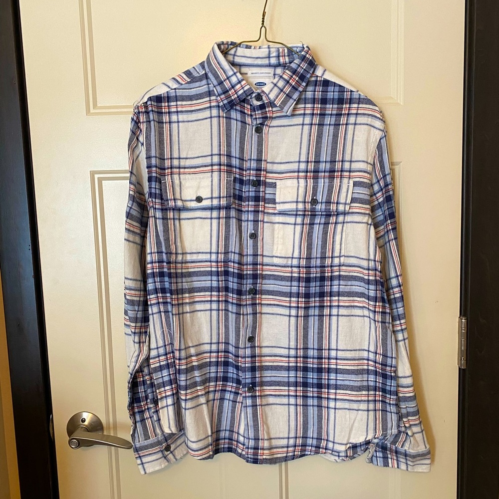 NWT Women’s Old Navy White Blue Plaid Flex Flannel Shirt sz Small